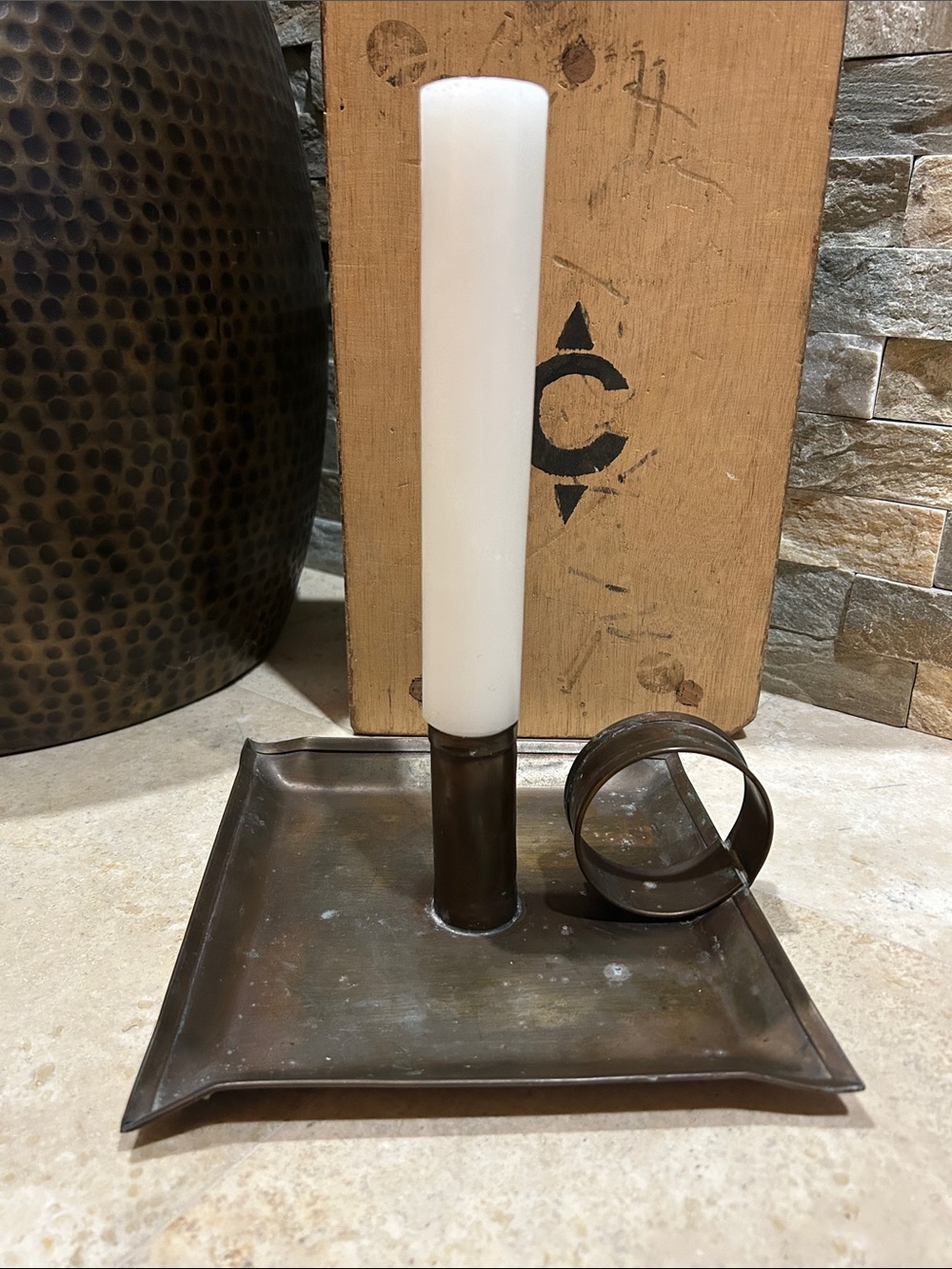 Vintage Large brass square chamber candlestick holder